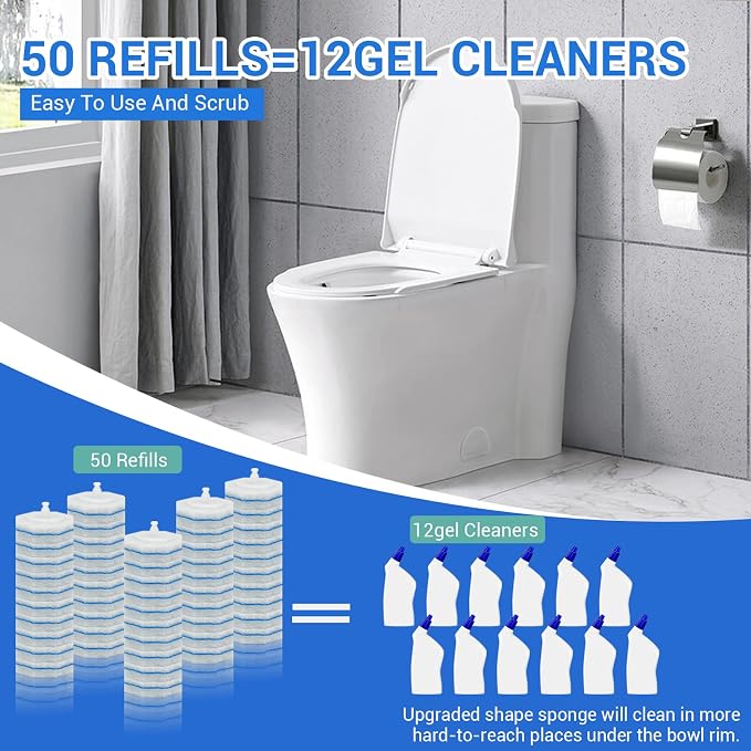 50PC Toilet Bowl Wand Refills, Disposable Toilet Brush Heads, Wall Mounted - Image 4