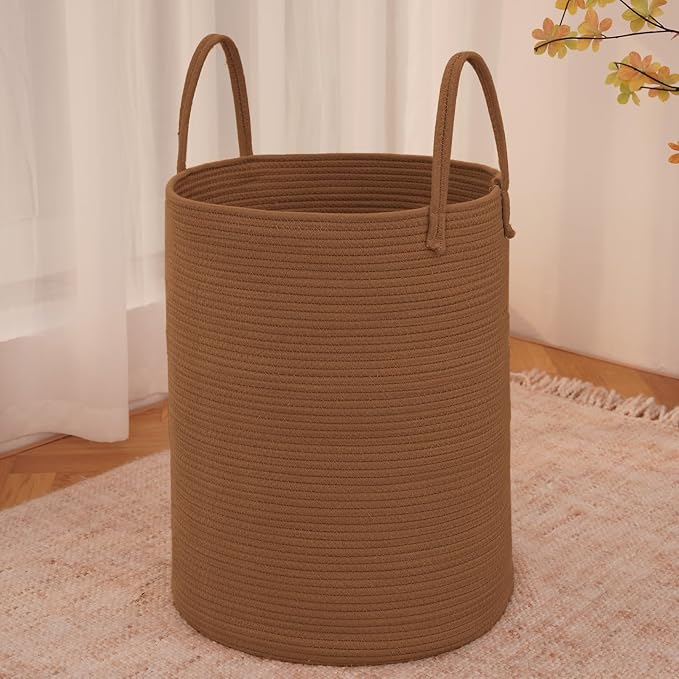 Large Woven Laundry Basket Hamper, 60L Cotton Rope Storage Bin by JMvicyroam