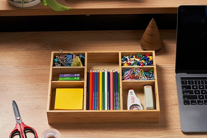 Umilife Desk Drawer Organizer, Bamboo Wood Organizer Tray - Image 5