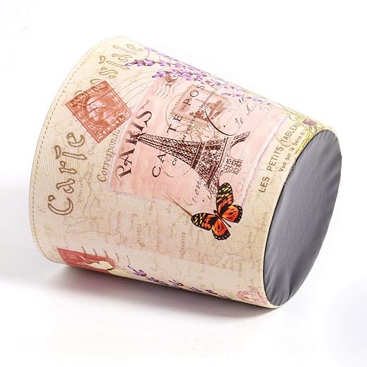 PU Leather Small Trash Can Wastebasket, Round Garbage Container Basket - Image 5