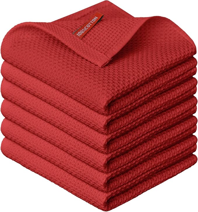 Artoid Mode 100% Cotton Dark Red Waffle Weave Kitchen Dish Cloths, 12x12 Inch by ArtoidMode