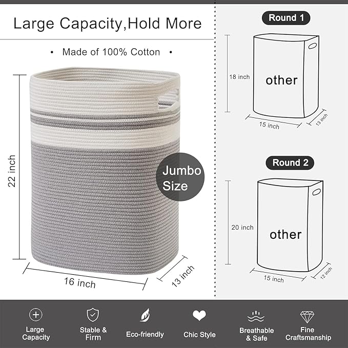 OIAHOMY Laundry Hamper, Tall Cotton Decorative Blanket Storage Basket - Image 5