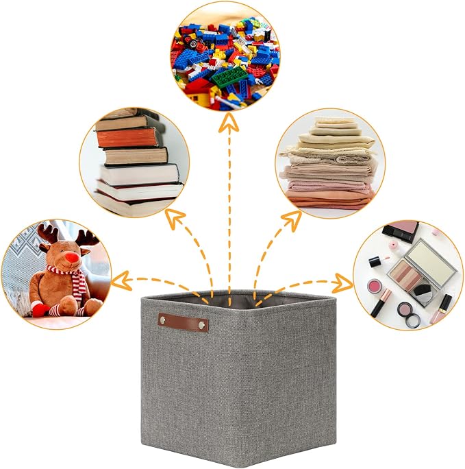 DULLEMELO 12 inch Cube Storage Bins, Large Collapsible Grey Storage Baskets - Image 6