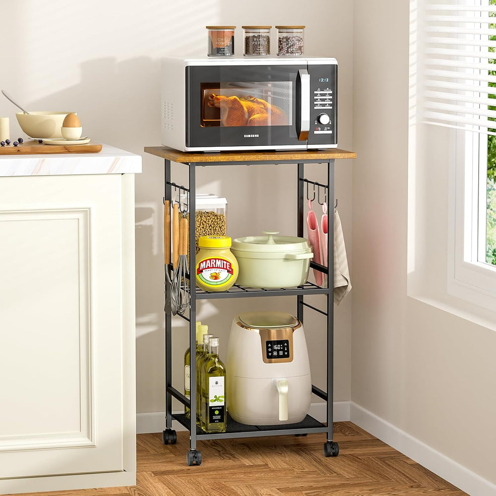 ThreeHio Rolling Kitchen Microwave Cart, 3 Tier Microwave Table Stand with Ad...