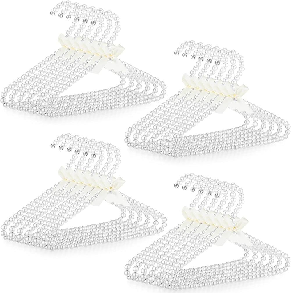 Threan White 24 Pcs Pearl Beaded Clothes Hanger Mini Pearl Hangers