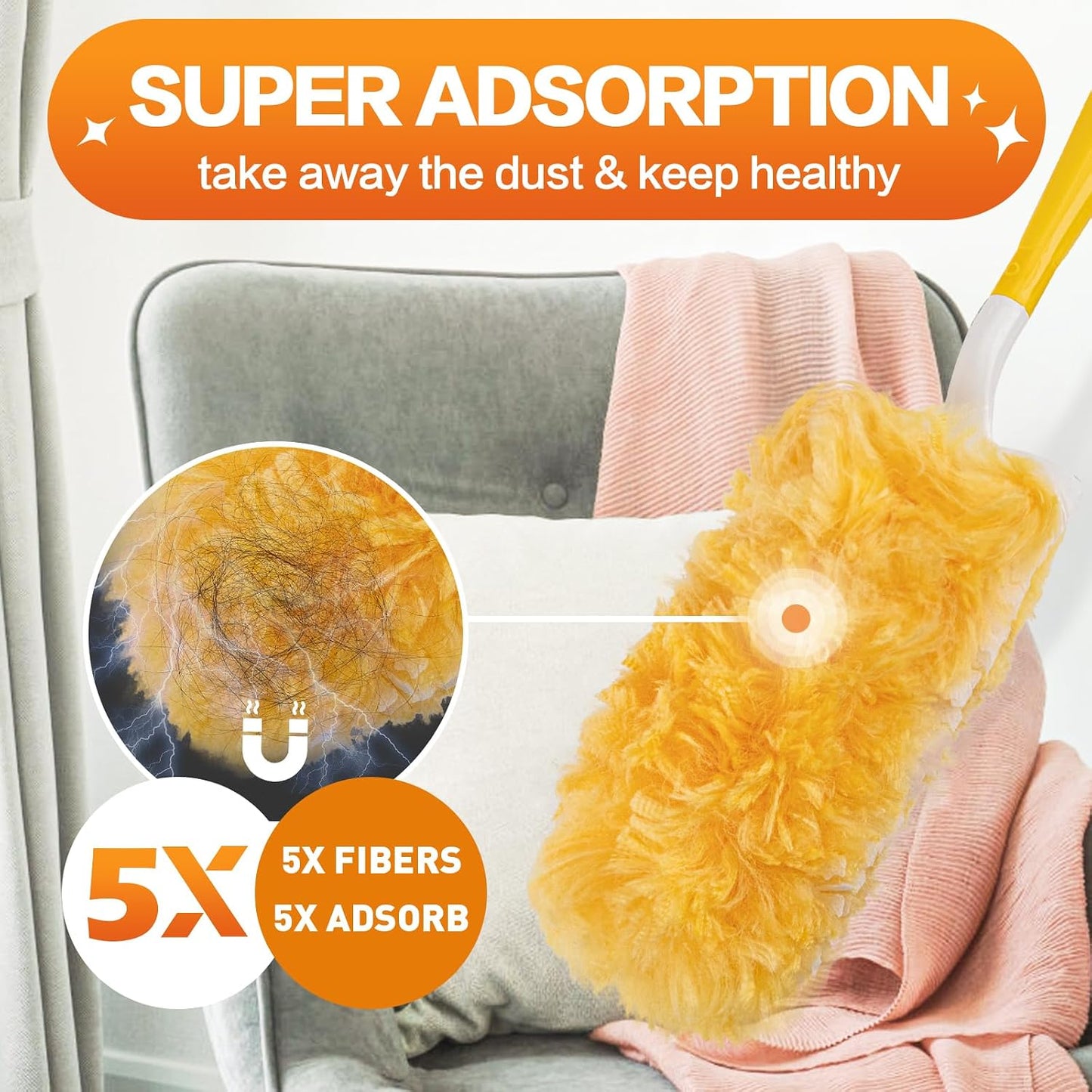 Heavy Duty Duster Refills, Unscented Disposable Dusters Kit for Cleaning Dusting Furniture Blind Ceiling Fan, Multi Surface 360 Feather Duster(25)