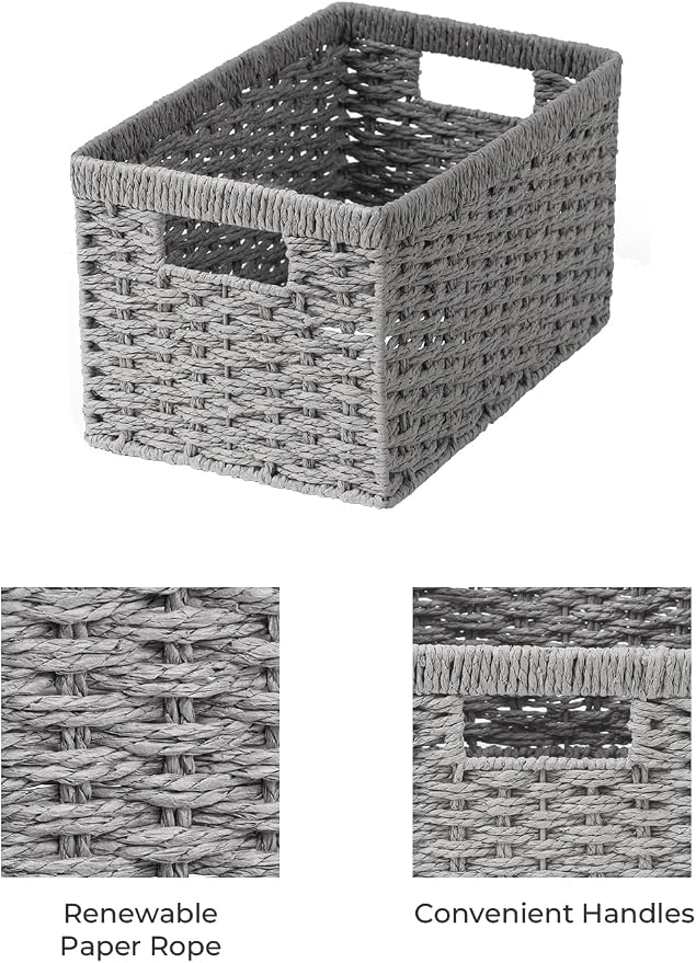 StorageWorks Round Paper Rope Storage Baskets, Rectangular Wicker Baskets - Image 3