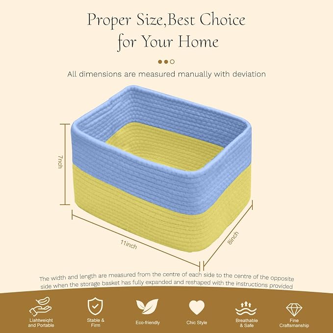 Hopegiver Woven Storage Baskets 11x8x7 Inch, 3 Pack Collapsible Cube Storage Bin - Image 8