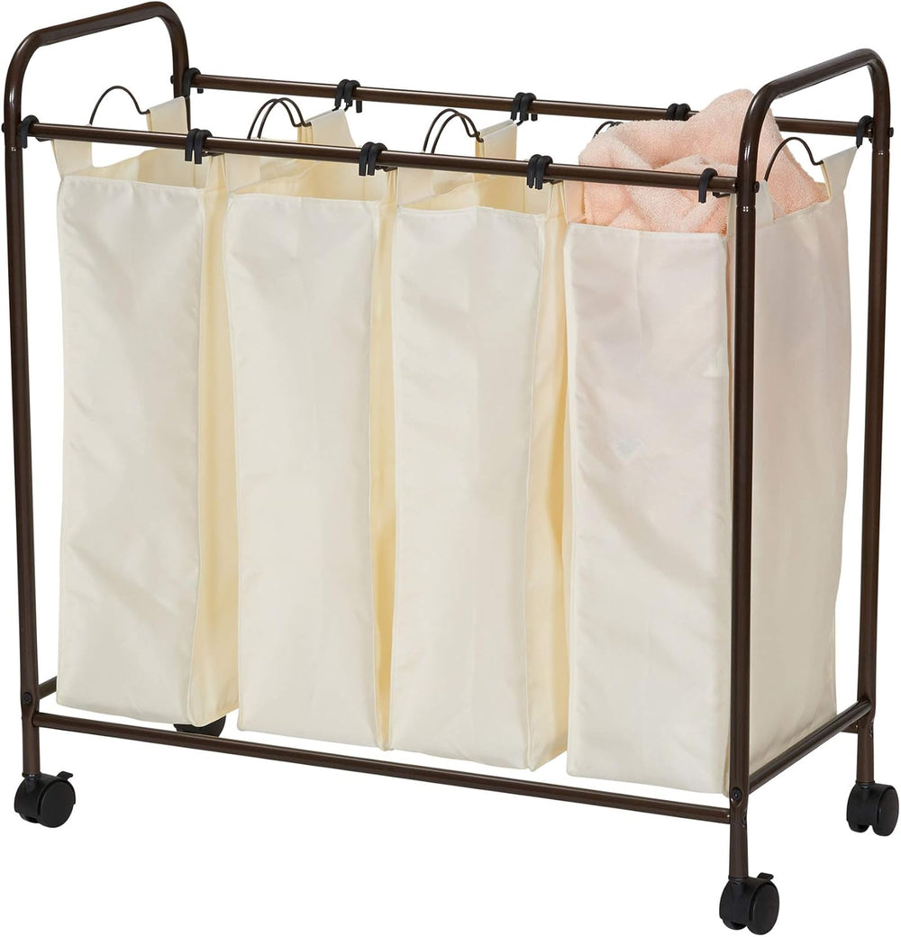 Household Essentials 7173 Rolling Quad Laundry Sorter with Removable Hamper B...