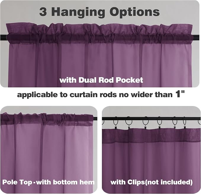 Chyhomenyc Plum Sheer Curtains 78 Inches Long 2 Panels Set - Image 5