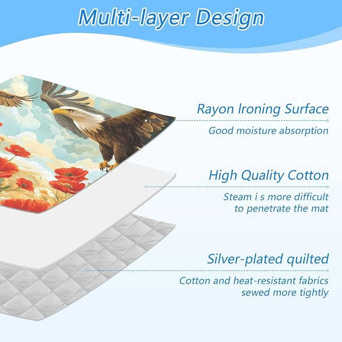 Vivid Poppy Wildflowers and Eagles Ironing Mat Thickened Ironing Blanket Travel - Image 4