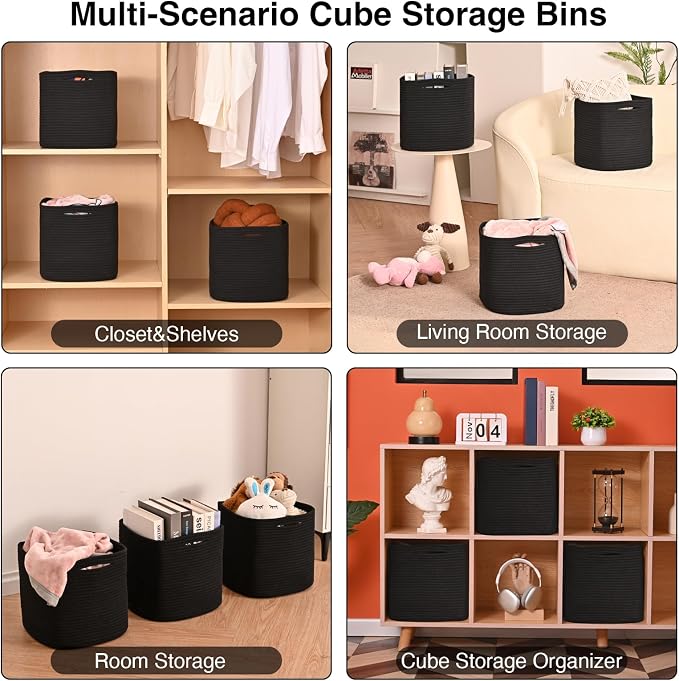 11 Inch Cube Storage Bins, Storage Cube Organizer Bins, Woven Cotton Rope Basket - Image 4