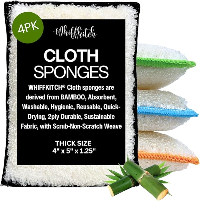 Whiffkitch Bamboo Fiber Kitchen Sponges – Washable Multicolor Non Scratch Dish by EcoFriendlyBambooCloths