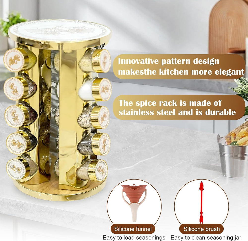 360-Rotating Kitchen countertop Stainless Steel Spice Rack, Apricot Leaf Appe...