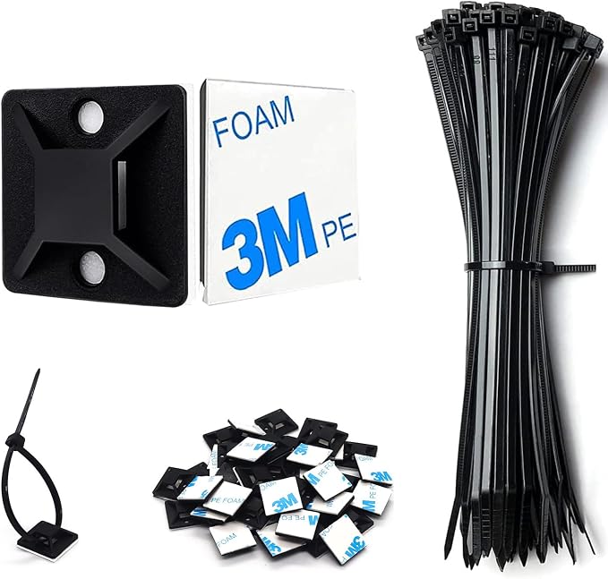 50 Set Cable Zip Tie Self Adhesive Mounts Kit by CZXNBI