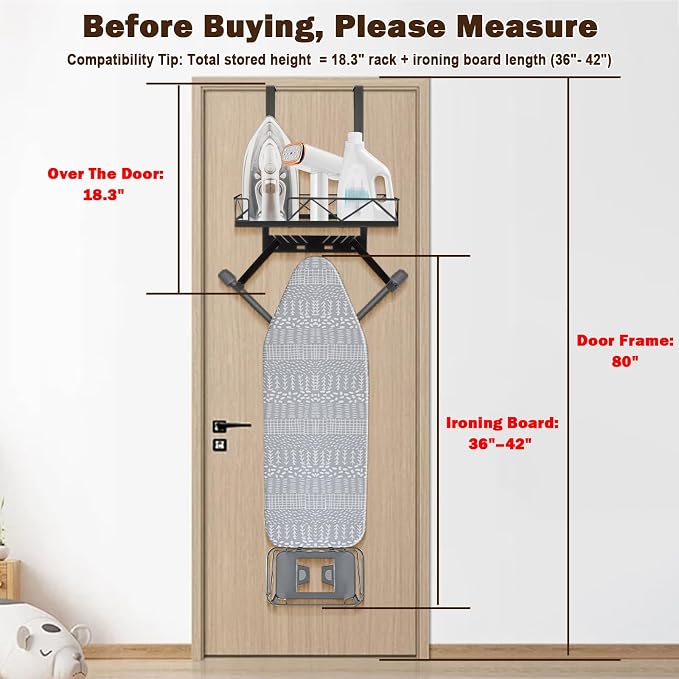 Ironing Board Hanger, Metal Over The Door or Wall Mounted Ironing Board Caddy - Image 3