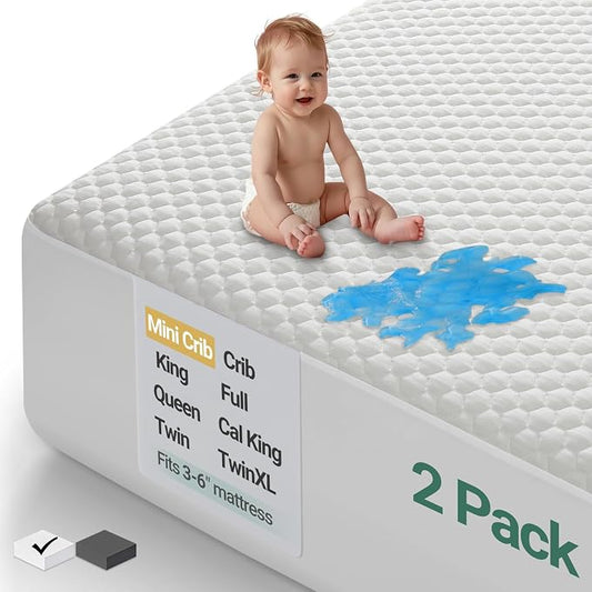 OhGeni 100% Waterproof Mattress Protector, Mini Crib-2 Pack Size Mattress Pad by OhGeni