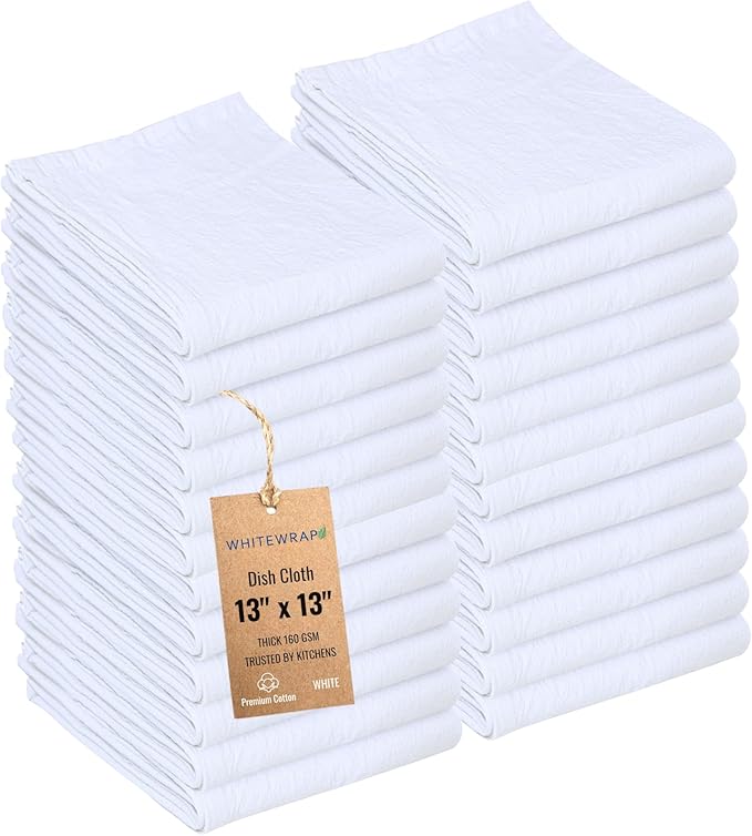 Dish Cloths Cotton| Kitchen Wash Cloth| Shop Towels Absorbent and Lint Free by WHITEWRAP