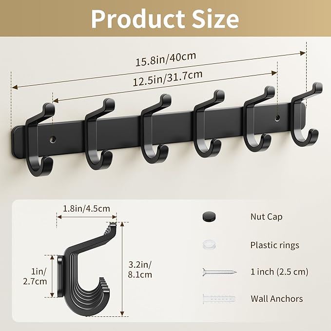 Coat Rack Wall Mounted Heavy-Duty: Metal Coat Hanger 6 Hooks - Image 7