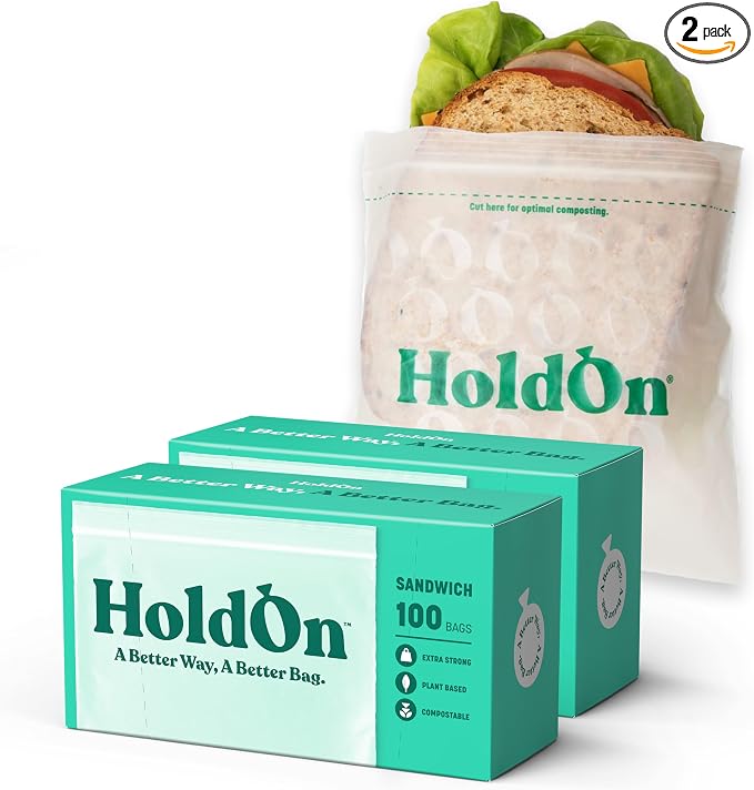 HoldOn Zipseal Sandwich Bags – Compostable, Food-Safe Zip Seal Food Storage Bags by HoldOn