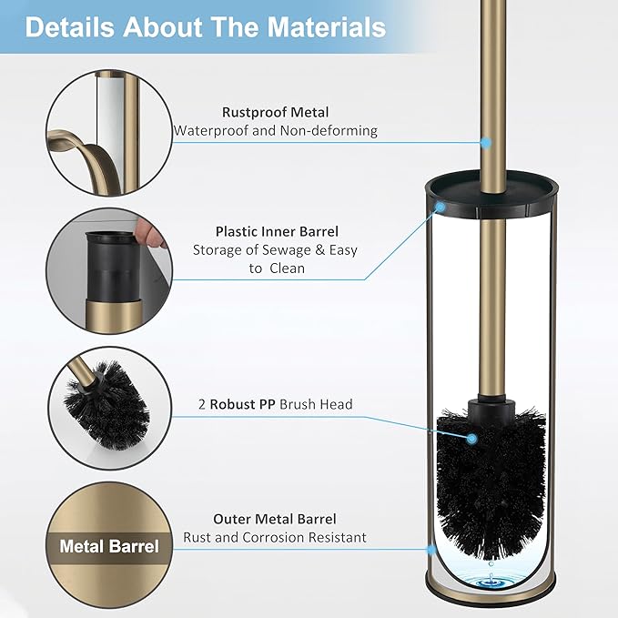 BGL Brushed Gold Toilet Brush and Holder, Stainless Steel Toilet Brushes - Image 2