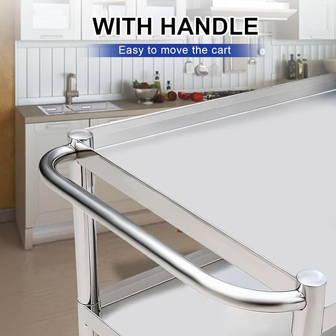 3-Shelf Stainless Steel Rolling Utility Cart - Image 5