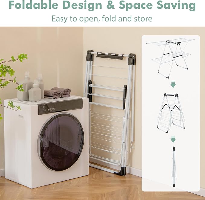 Giantex Clothes Drying Rack, 2-Layer Stainless Steel Foldable Laundry Drying - Image 2