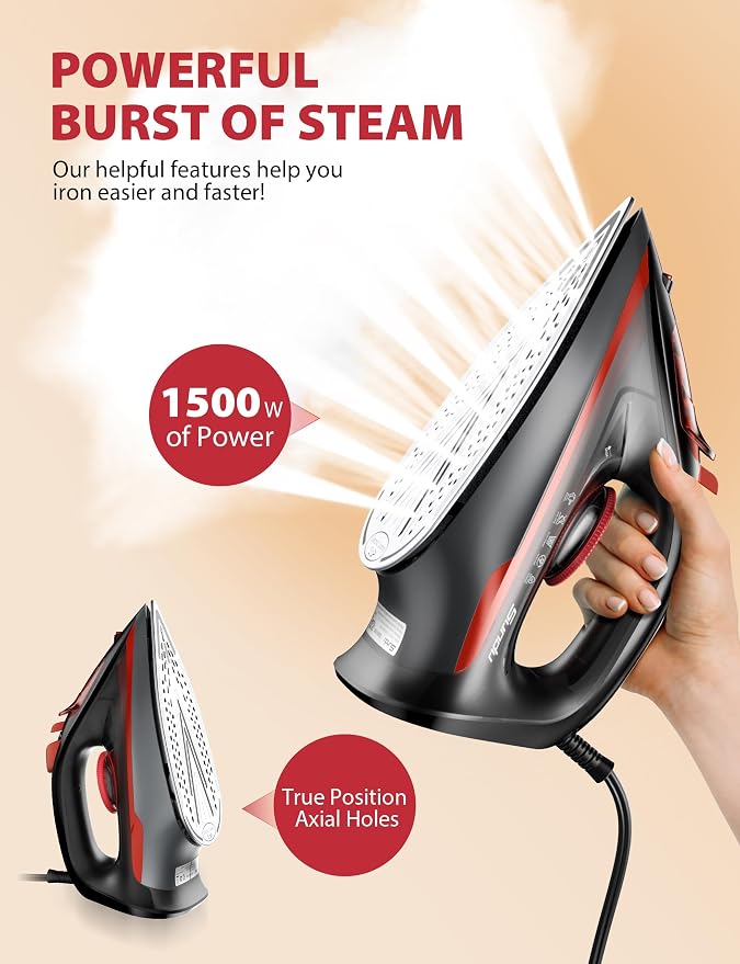 Burst steam Iron for Clothes, Automatic Shutoff, Light Weight, 1500W Iron - Image 4