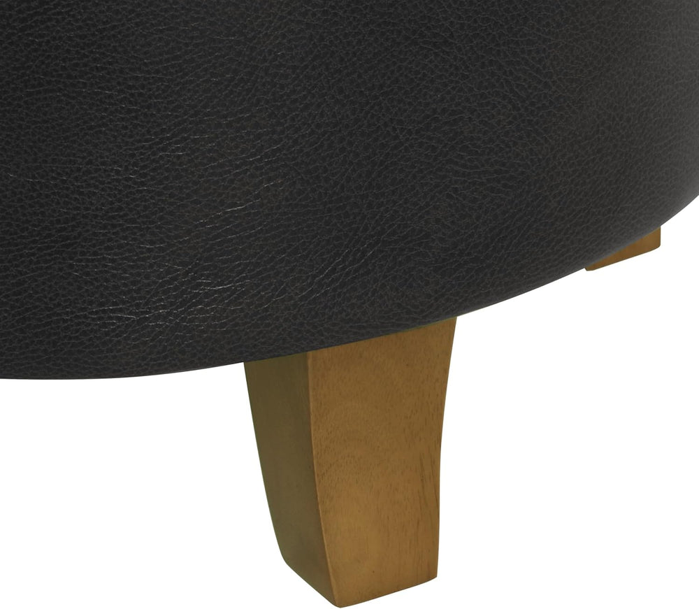 HomePop 19" Faux Leather Button Tufted Round Storage Ottoman - Black