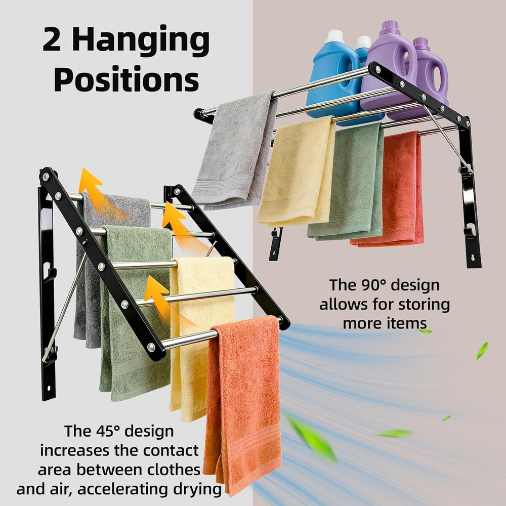 Wall Mounted Drying Rack 13-23", Retractable Space Saving, Black