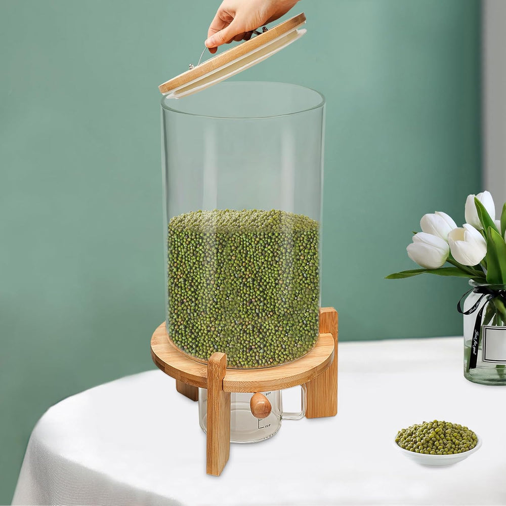 7.5L/5L Grain Storage Tank Dispenser with Base+Valve+Cup Glass Rice Cereal Be...