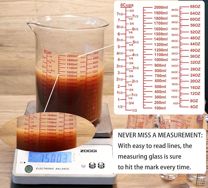 High Borosilicate Glass Measuring Cup-V-Shaped Spout，Glass Measuring Beaker - Image 3