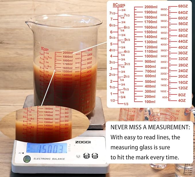 3 Piece Glass Measuring Cup Set, Includes 2-Cup, and 8-Cup High Borosilicate - Image 4