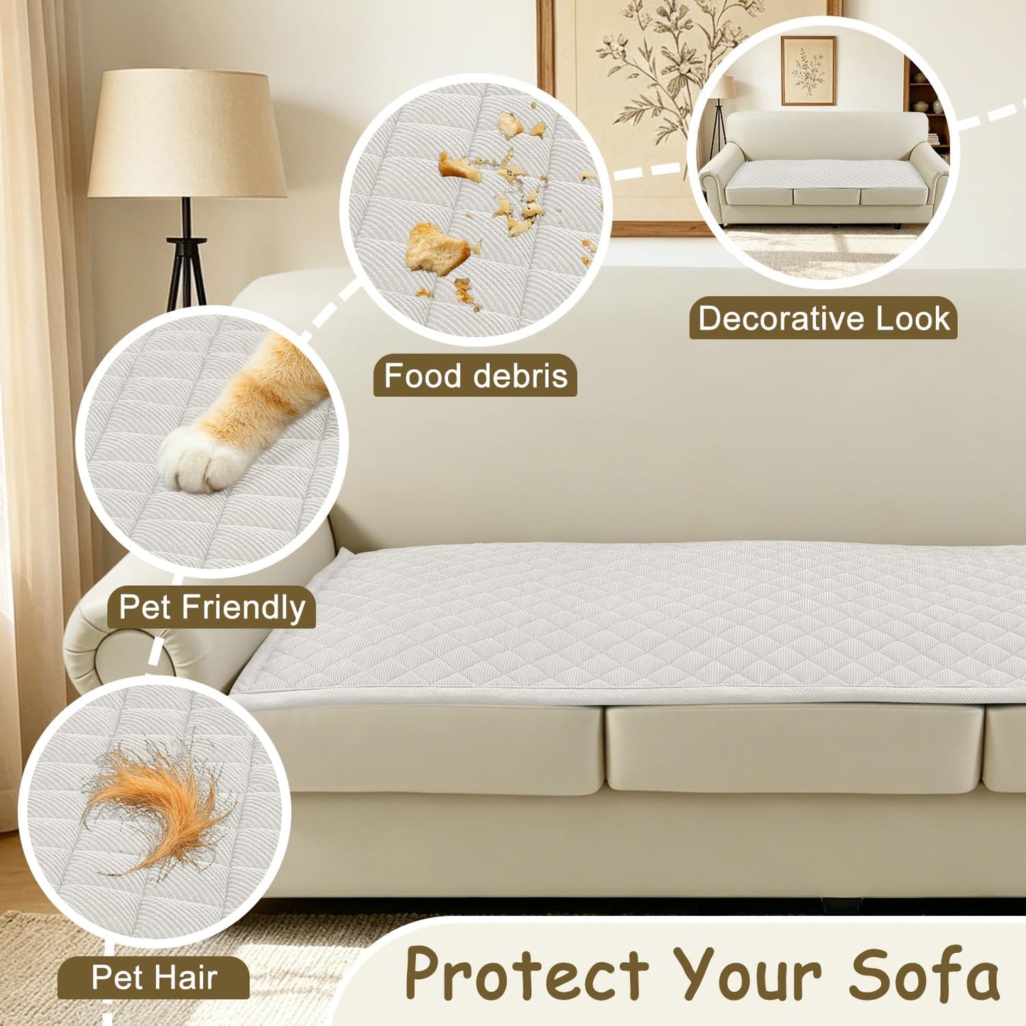 ALIECOM Waterproof Couch Covers for Dogs Sofa Cover Washable Non Slip Couch Covers for 3 Cushion Sofa Pet Friendly Soft Fuzzy Thick Sofa Slipcovers Furniture Protector (Ivory White, 27.5x82.6in)