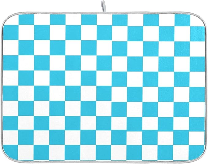 Turquoise Chessboard Dish Drying Mat by Wamika