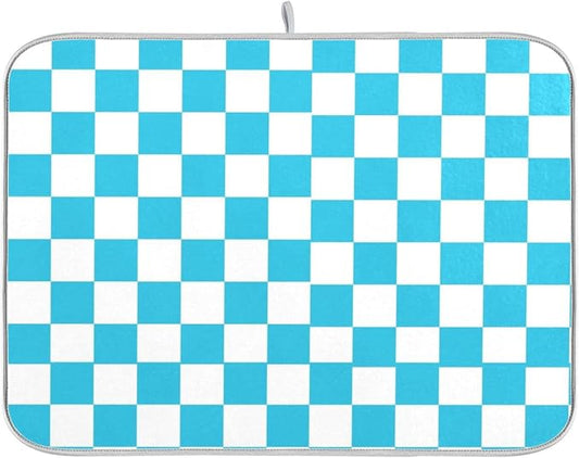 Turquoise Chessboard Dish Drying Mat by Wamika