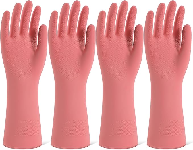 Rubber Cleaning Gloves for Dishwashing, 4 Pairs Reusable Kitchen Gloves for by Unknown