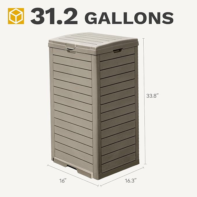 DWVO 38 Gallon Large Outdoor Trash Can, Waterproof Resin Hideaway Garbage Bin - Image 8