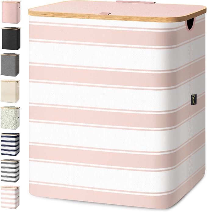 BALEINE Laundry Hamper with Lid, Tall Laundry Baskets with Bamboo Pull Handles by BALEINE