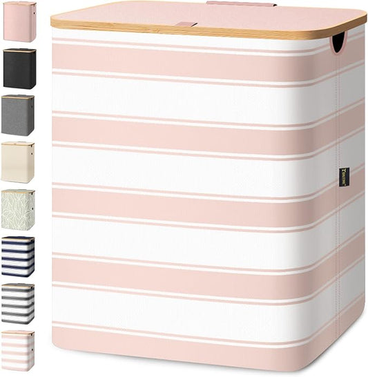 BALEINE Laundry Hamper with Lid, Tall Laundry Baskets with Bamboo Pull Handles by BALEINE