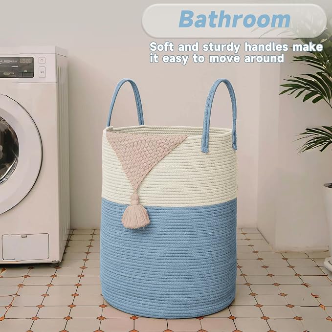 Large Woven Laundry Basket Hamper, 80L Cotton Rope Storage Bin - Image 5