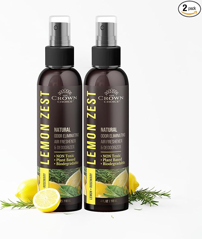 Non-Toxic Odor Eliminator, Natural Citrus Lemon Zest Air Freshener Spray by TheCrownChoice