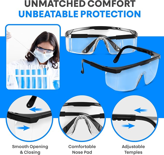 Safety Glasses, Full Coverage Lens, Built-in Brow Guard, UV Resistant, - Image 5