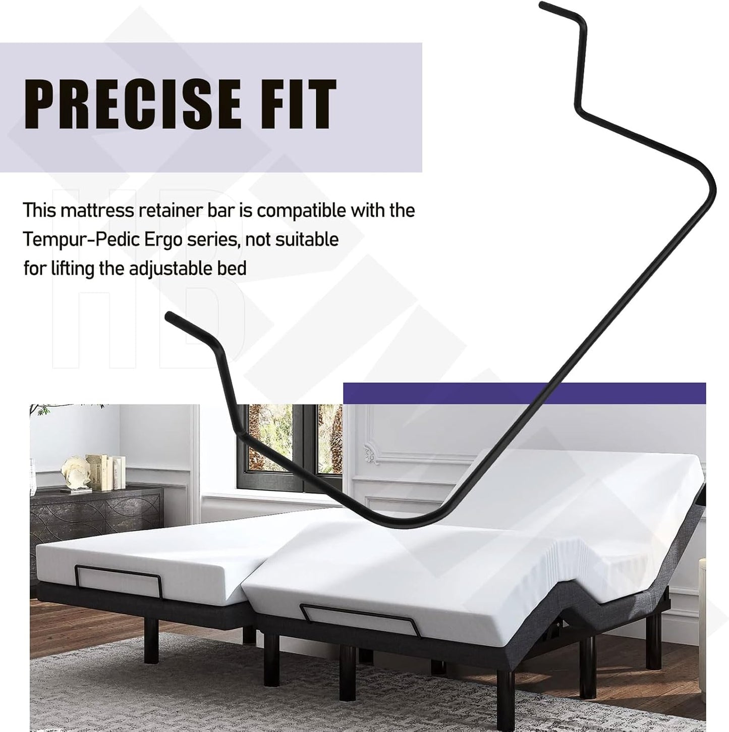 19'' Across Mattress Retainer Bar 63003441, Foot Retainer Bar for Tempur-Pedic Ergo, Not Suitable for Lifting the Adjustable Bed - Black