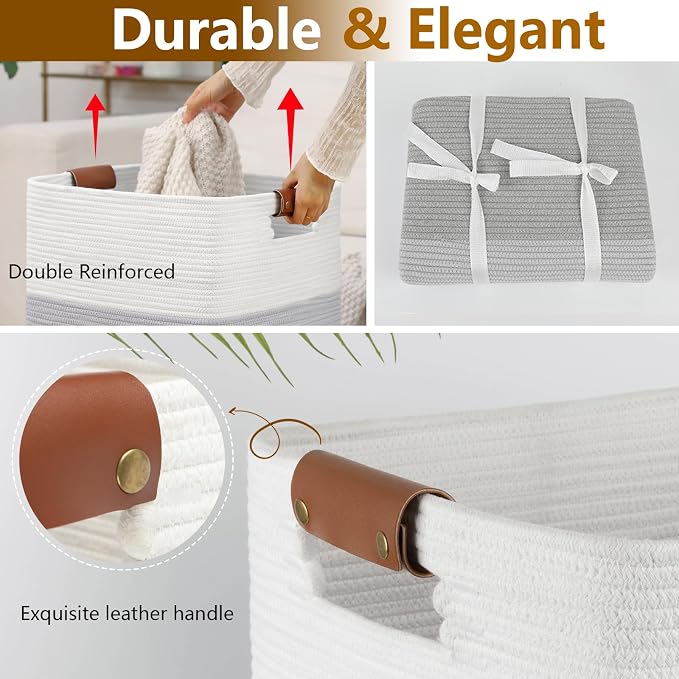 Laundry Hamper 96L Extra Large Laundry Basket, Woven Blanket Basket, Cotton - Image 3