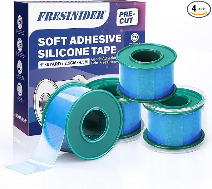 FRESINIDER Silicone Medical Tape – 1" x 5 Yard Blue 4 Rolls, Waterproof & by FRESINIDER