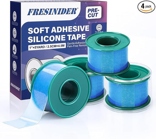 FRESINIDER Silicone Medical Tape – 1" x 5 Yard Blue 4 Rolls, Waterproof & by FRESINIDER
