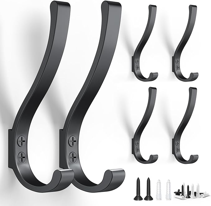 6-Pack Heavy Duty Coat Hooks for Wall Mount by BREYDROK