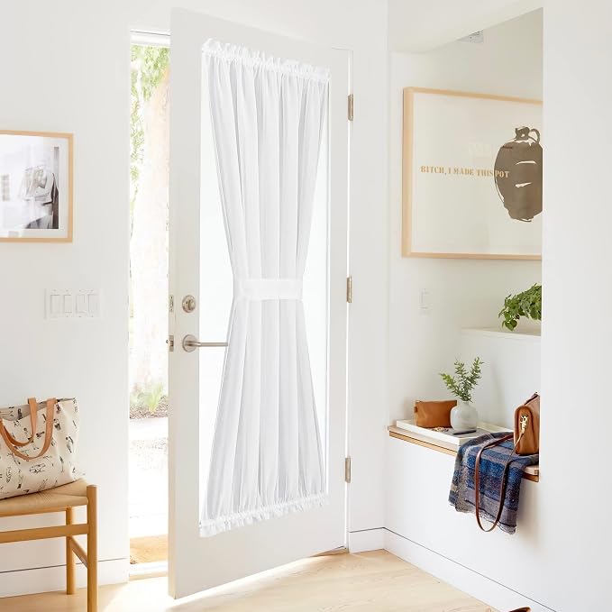 NICETOWN Faux Linen French Door Curtain 72 Inch Length Farmhouse Window by NICETOWN