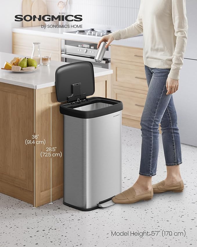 SONGMICS Kitchen Trash Can, 21 Gallon Stainless Steel Garbage Can, - Image 2